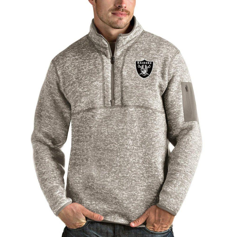 Las Vegas Raiders Antigua Fortune Quarter-Zip Pullover Jacket - Oatmeal Pullover