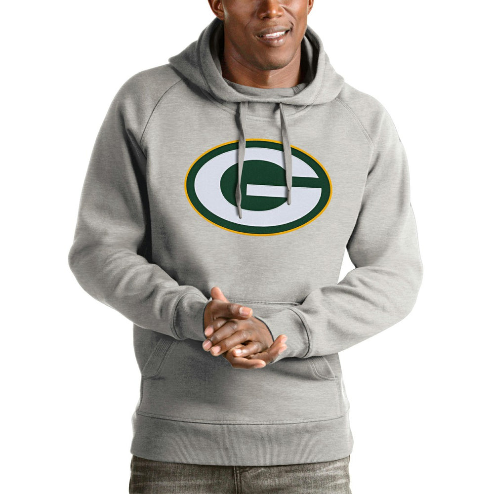 Green Bay Packers Antigua Victory Pullover Hoodie - Heather Gray Hoodies