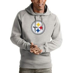 Pittsburgh Steelers Antigua Victory Pullover Hoodie - Heather Gray Hoodies