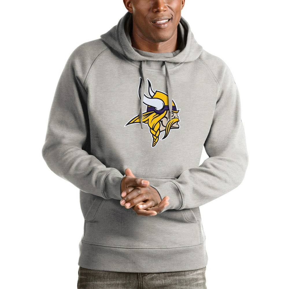 Minnesota Vikings Antigua Victory Pullover Hoodie - Heather Gray Hoodies