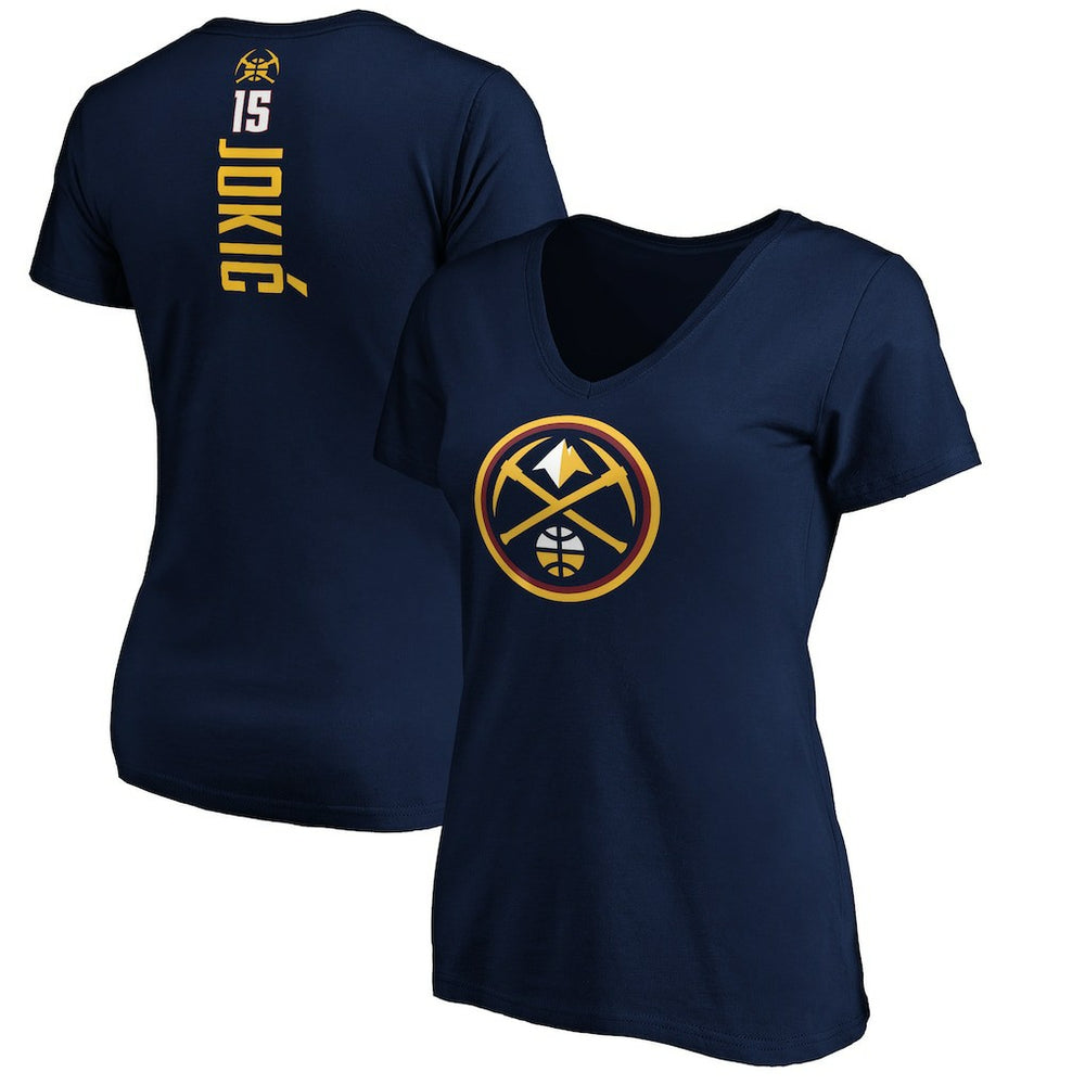 Nikola Jokic Denver Nuggets Women's Playmaker Name & Number V-Neck T-Shirt Navy