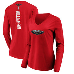 Zion Williamson New Orleans Pelicans Women's Playmaker Name & Number Long Sleeve V-Neck T-Shirt Red