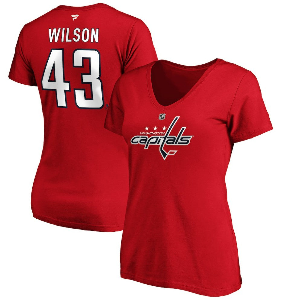 Tom Wilson Washington Capitals Fanatics Women's Authentic Stack Name & Number V-Neck T-Shirt - Red | US 3706599