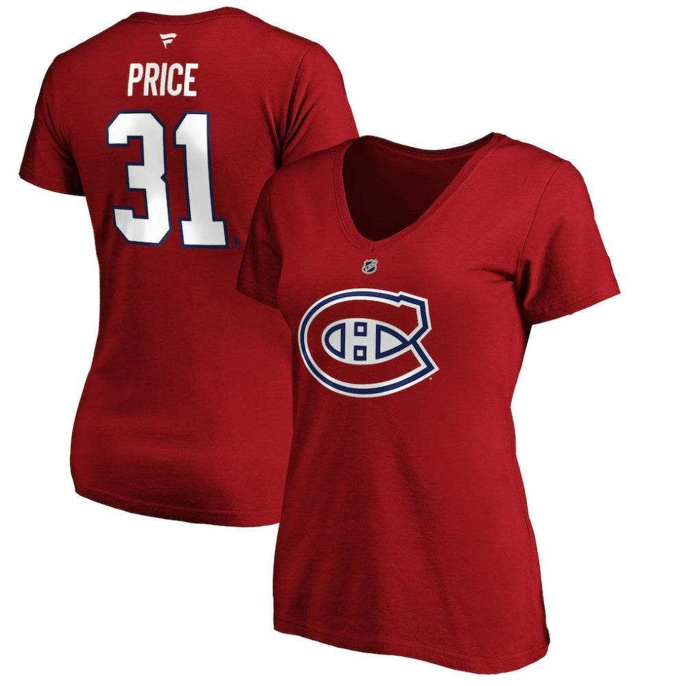 Carey Price Montreal Canadiens Fanatics Women's Authentic Stack Name & Number V-Neck T-Shirt - Red | US 3706658
