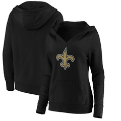 New Orleans Saints Women's Primary Team Logo V-Neck Pullover Hoodie - Black Hoodies