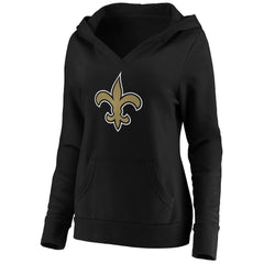 New Orleans Saints Women's Primary Team Logo V-Neck Pullover Hoodie - Black Hoodies