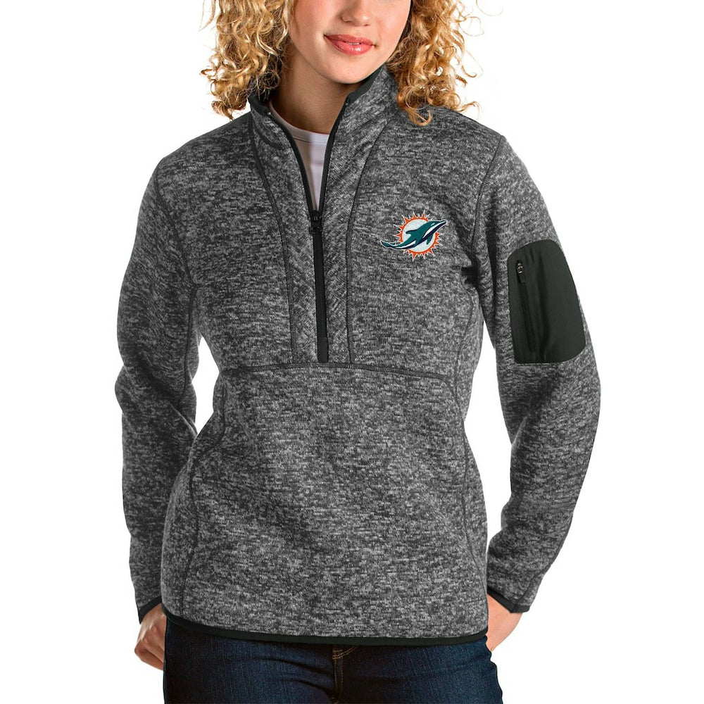 Miami Dolphins Antigua Women's Fortune Half-Zip Pullover Jacket - Charcoal Pullover