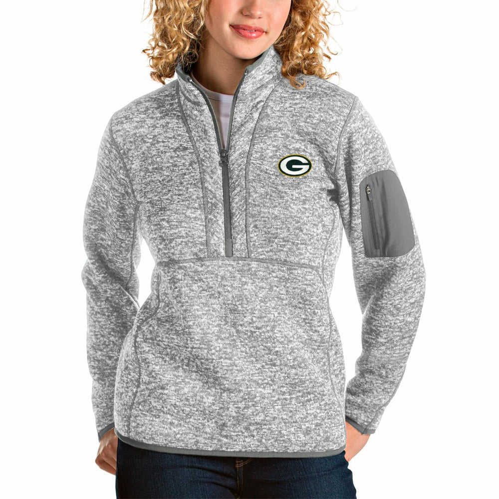 Green Bay Packers Antigua Women's Fortune Half-Zip Pullover Jacket - Gray Pullover