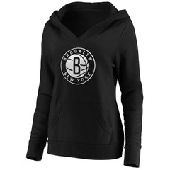 Brooklyn Nets Women's Primary Logo V-Neck Pullover Hoodie Black - Fanatics