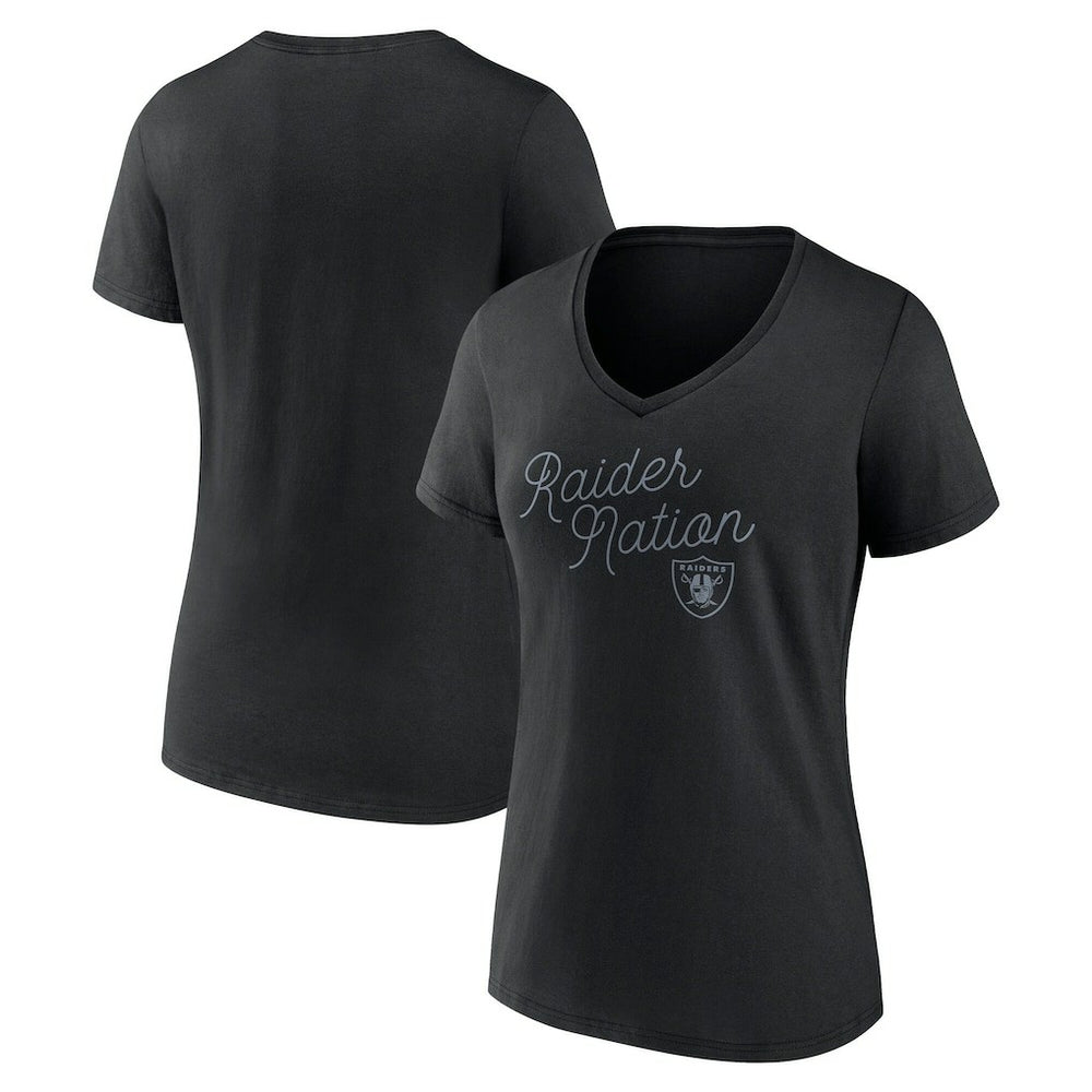 Las Vegas Raiders Women's Iconic Script State V-Neck T-Shirt - Black T-shirts