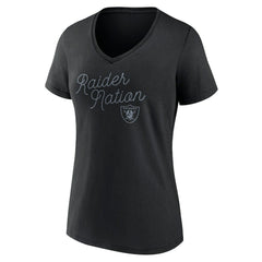 Las Vegas Raiders Women's Iconic Script State V-Neck T-Shirt - Black T-shirts
