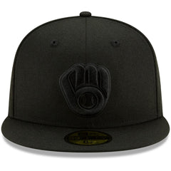 Milwaukee Brewers New Era Black on Black 59FIFTY Fitted Hat - Black Hats