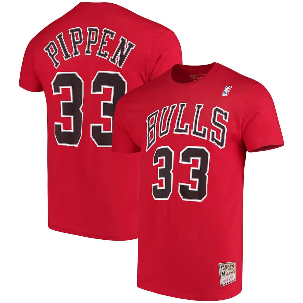 Scottie Pippen Chicago Bulls Hardwood Classics Name & Number Player T-Shirt Red - Mitchell & Ness