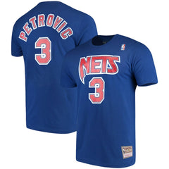 Drazen Petrovic Brooklyn Nets Hardwood Classics Name & Number Player T-Shirt Royal - Mitchell & Ness
