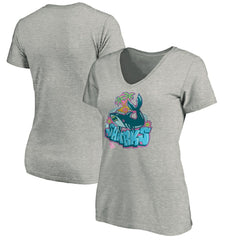 San Jose Sharks Women's Graffiti Shark V-Neck T-Shirt - Heather Gray | US 3800093