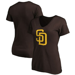 San Diego Padres Fanatics Women's Core Official Logo V-Neck T-Shirt - Brown T-shirts