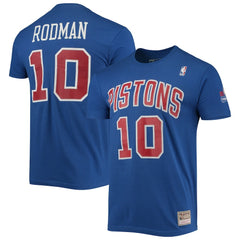 Dennis Rodman Detroit Pistons Hardwood Classics Stitch Name & Number T-Shirt Blue - Mitchell & Ness