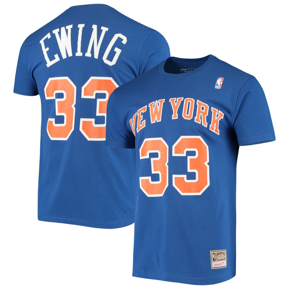 Patrick Ewing New York Knicks Hardwood Classics Stitch Name & Number T-Shirt Blue - Mitchell & Ness outlet