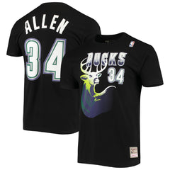 Ray Allen Milwaukee Bucks Hardwood Classics Stitch Name & Number T-Shirt Black - Mitchell & Ness