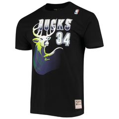 Ray Allen Milwaukee Bucks Hardwood Classics Stitch Name & Number T-Shirt Black - Mitchell & Ness
