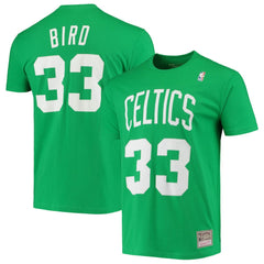 Larry Bird Boston Celtics Hardwood Classics Stitch Name & Number T-Shirt Kelly Green - Mitchell & Ness