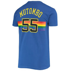 Dikembe Mutombo Denver Nuggets Hardwood Classics Stitch Name & Number T-Shirt Royal - Mitchell & Ness