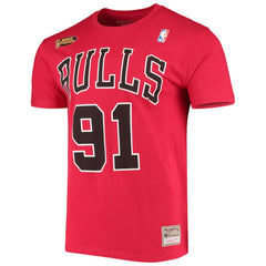 Dennis Rodman Chicago Bulls Hardwood Classics Stitch Name & Number T-Shirt Red - Mitchell & Ness