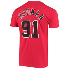 Dennis Rodman Chicago Bulls Hardwood Classics Stitch Name & Number T-Shirt Red - Mitchell & Ness