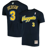 Allen Iverson Denver Nuggets Hardwood Classics Stitch Name & Number T-Shirt Navy - Mitchell & Ness