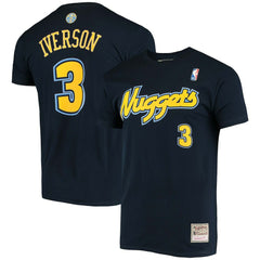 Allen Iverson Denver Nuggets Hardwood Classics Stitch Name & Number T-Shirt Navy - Mitchell & Ness