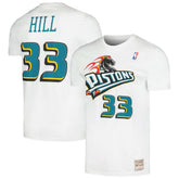Grant Hill Detroit Pistons Hardwood Classics Stitch Name & Number T-Shirt White - Mitchell & Ness
