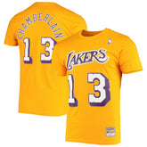 Wilt Chamberlain Los Angeles Lakers Hardwood Classics Stitch Name & Number T-Shirt Gold - Mitchell & Ness