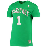Oscar Robertson Milwaukee Bucks Hardwood Classics Stitch Name & Number T-Shirt Green - Mitchell & Ness