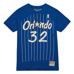 Shaquille O'Neal Orlando Magic Hardwood Classics Stitch Name & Number T-Shirt Blue - Mitchell & Ness