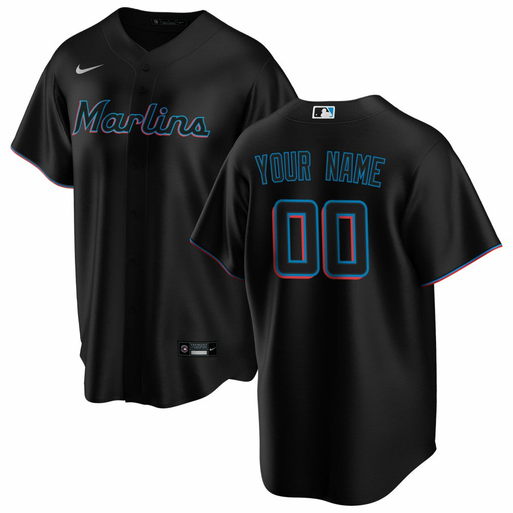 Miami Marlins Nike Alternate Replica Custom Jersey - Black Jerseys