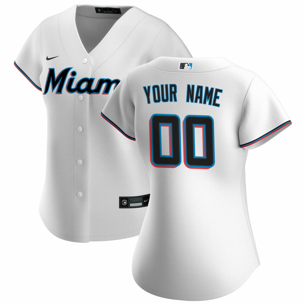 Miami Marlins Nike Women's Home Replica Custom Jersey - White Jerseys