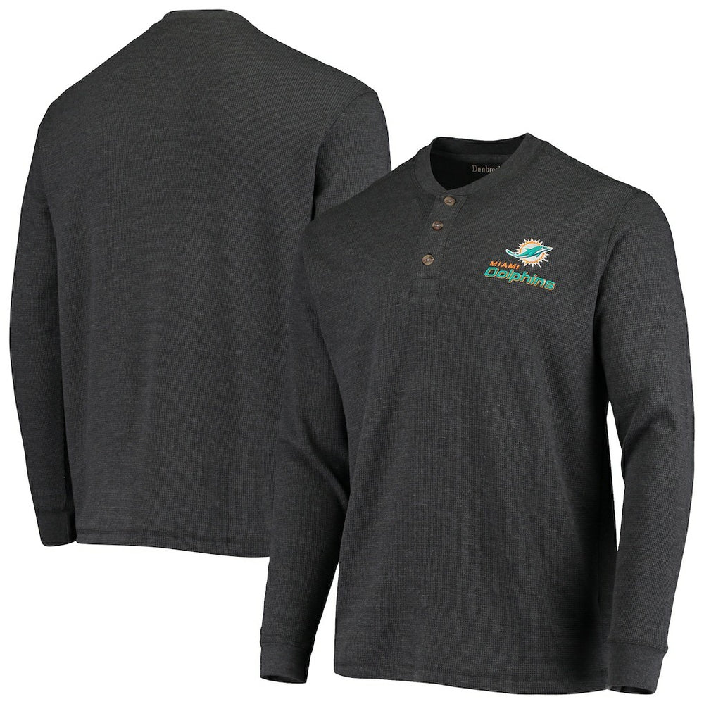 Miami Dolphins Dunbrooke Logo Maverick Thermal Henley Long Sleeve T-Shirt - Charcoal T-shirts