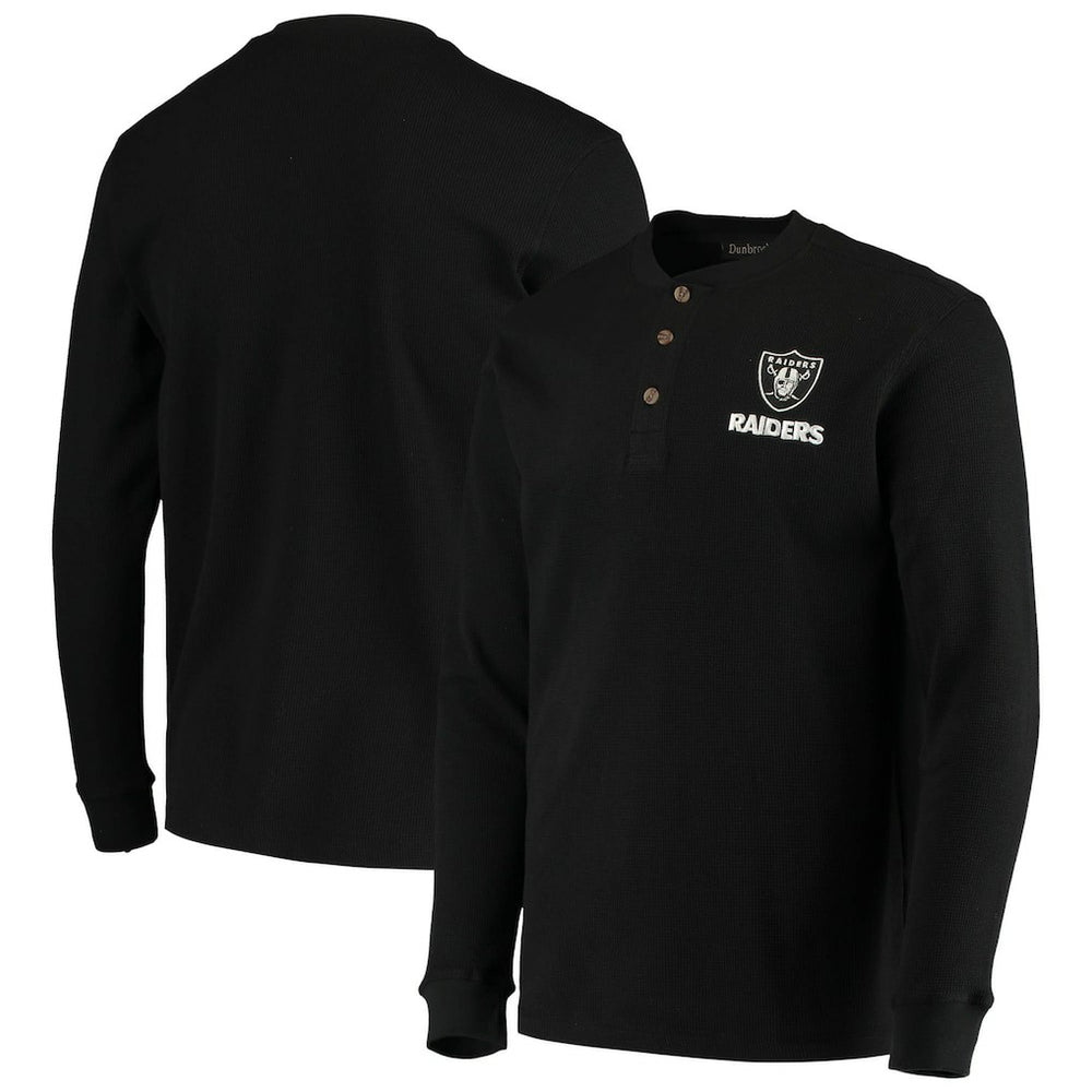 Las Vegas Raiders Dunbrooke Logo Maverick Thermal Henley Long Sleeve T-Shirt - Black T-shirts