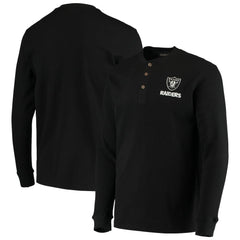 Las Vegas Raiders Dunbrooke Logo Maverick Thermal Henley Long Sleeve T-Shirt - Black T-shirts