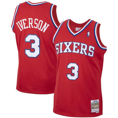 Allen Iverson Philadelphia 76ers 2002/03 Hardwood Classics Swingman Jersey Red - Mitchell & Ness