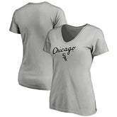 Chicago White Sox Fanatics Women's Team Logo Lockup V-Neck T-Shirt - Heathered Gray T-shirts