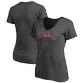 Los Angeles Angels Fanatics Women's Team Logo Lockup V-Neck T-Shirt - Heathered Charcoal T-shirts