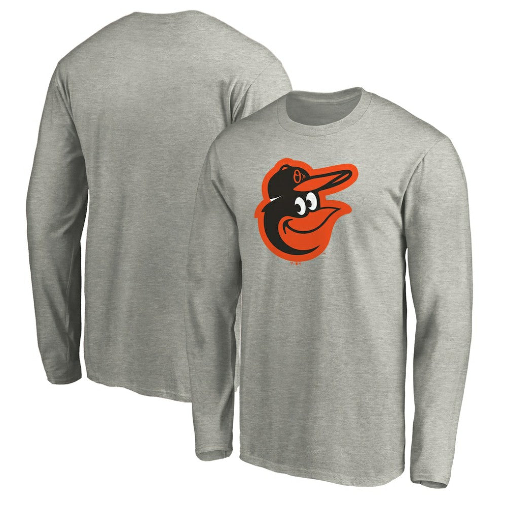 Baltimore Orioles Official Team Logo Long Sleeve T-Shirt - Heather Gray T-shirts