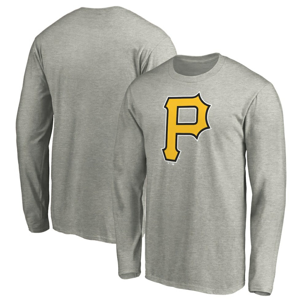 Pittsburgh Pirates Official Team Logo Long Sleeve T-Shirt - Heather Gray T-shirts