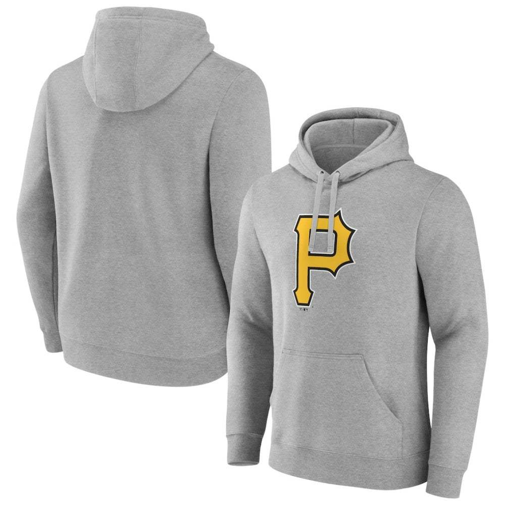 Pittsburgh Pirates Official Logo Fitted Pullover Hoodie - Heather Gray Hoodies