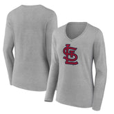 St. Louis Cardinals Women's Core Official Logo Long Sleeve V-Neck T-Shirt - Heather Gray T-shirts