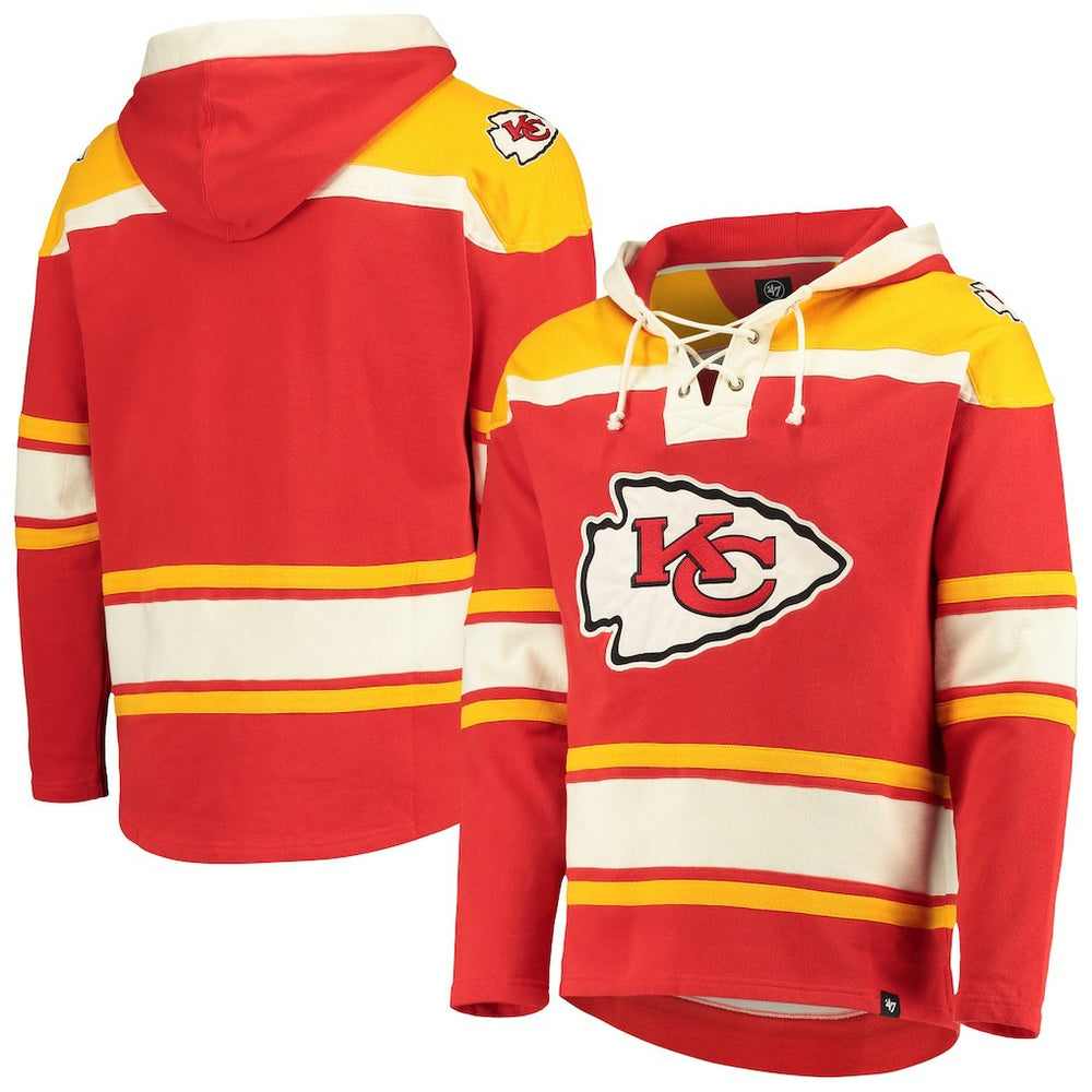 Kansas City Chiefs '47 Lacer V-Neck Pullover Hoodie - Red/Gold Hoodies