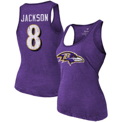 Lamar Jackson Baltimore Ravens Majestic Threads Women's Name & Number Tri-Blend Tank Top - Heathered Purple Tops