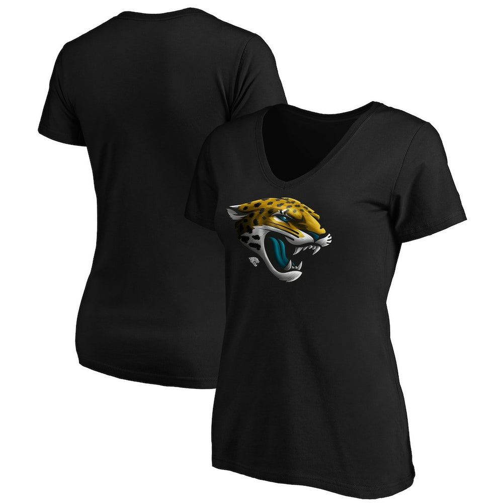 Jacksonville Jaguars Women's Midnight Mascot Logo V-Neck T-Shirt - Black T-shirts