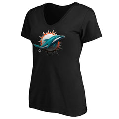 Miami Dolphins Women's Midnight Mascot Logo V-Neck T-Shirt - Black T-shirts
